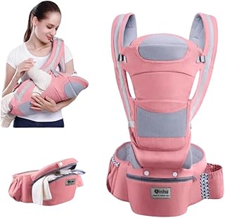 Banco De Cintura Para Bebê Bolsa Canguru Bebe Ergonomico Passeio Mochila Infantil Alça De Transporte Multifuncional Adequado Para 0-36 Meses (Rosa)