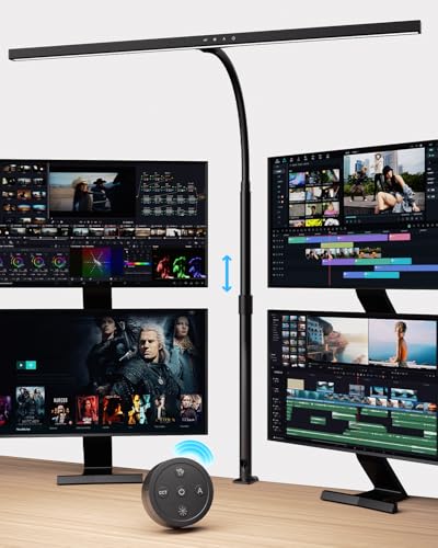 KableRika Schreibtischlampe LED dimmbar mit Gestensteuerung & Fernbedienung, 24W Schreibtischlampe Klemmbar für Homeoffice, Augenschutz Bürolampe mit 5 Lichtfarben & automatischer Dimmfunktion