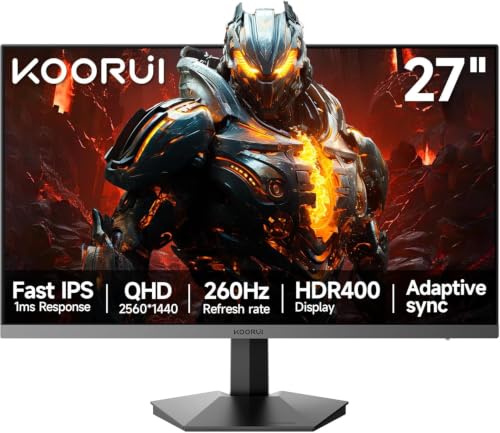 KOORUI 27 inch QHD 1440P Gaming Monitor 260hz (support 240hz) HDR400 Fast IPS 2K 1ms Adaptive Sync (2560X1440 Support DP X1 HDMI X2) black G2721X