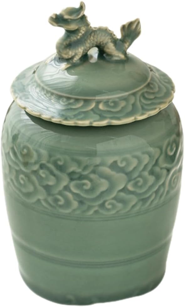 Cabilock Ceramic Tea Canister with Lid Vintage Chinese Style Ginger Jar Porcelain Temple Jar Decorative Flower Vase Food Storage Jar for Tea Coffee Spices Condiment