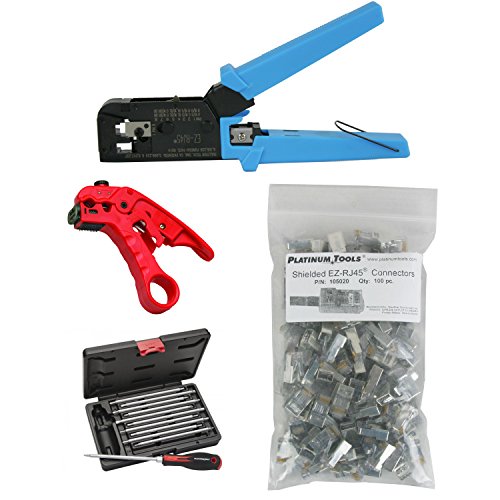 Platinum Tools 100004C EZ-RJ45 Crimper, Cat5e/CAT6 Connectors, Cutter, Tool Kit