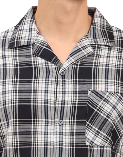 Image of B STORIES Men's 100% Cotton Full Sleeve PJ Set - Checkered Nightwear Set | Soft Loungewear | Comfortable Sleepwear | Stylish Casual Home Wear Shirt & Pant (S-XXL)