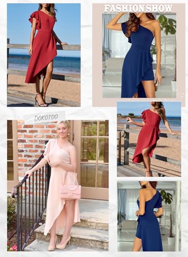 Dokotoo Wedding Guest Dresses For Women One Shoulder Ruffle Cap Sleeve Empire Waist Slim Fit Fashion High Low Irregular Hem Spring Bodycon Dresses With Zipper Purple Large thumb #4