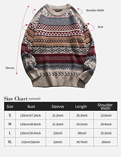 Men's Autumn Winter Vintage Striped Sweater Pullover Sweatshirt Oversized Long Sleeve Casual Jumper Knit Pullovers Tops.(Red-L) #TOP6