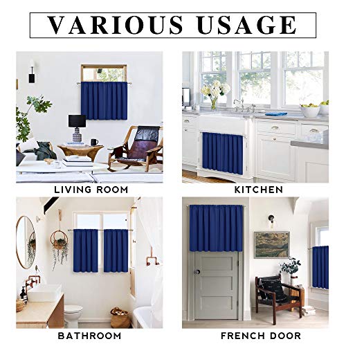RYB HOME Bathroom Window Curtains - Super Soft Blackout Privacy Curtains for Baby Nursery Bedroom Basement Garege Workshop Kitchen Dining Living Room, W 29 x L 30, Marine Blue, 2 Pcs