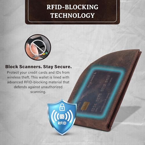 Image of ROGUE WALLET Genuine Leather Wallets for Men - Minimalist, Classic Curved Front Pocket w / 3 Card Slots, Plastic ID Card Slot & Full Billfold Section - Gifts for Men (Distressed Brown)