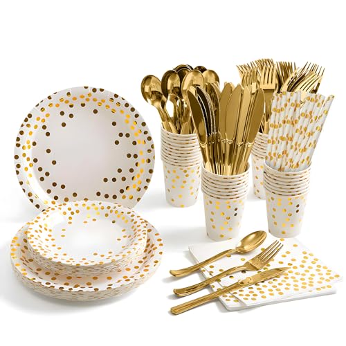 La Mejor Lista de Cubiertos y plato disponible en línea para comprar. 50 Hisemy Platos Elegantes,Vajilla Reutilizable de 200 piezas con Platos, Cucharas,Tenedores,Cuchillos, Vasos, Servilleta,para 25 Invitados,para cumpleaños,Reuniones Festivas y Otros...
