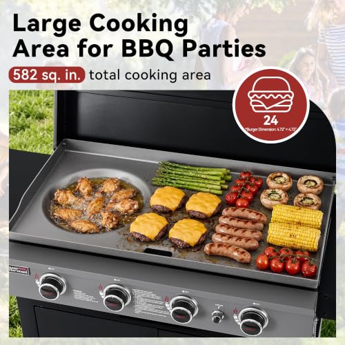 Image of Royal Gourmet GB4008B 4-Burner Gas Griddle, Recessed Fry Zone, Camping