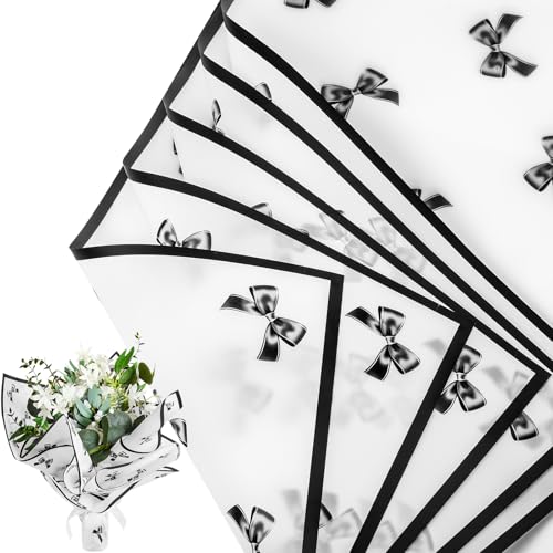 Fullhawl Black 20 Sheets Mother's Day Coquette Bow for Women 22.4 Inch Flower Bouquet Wrapping Paper Floral Packaging Paper Waterproof Flower Wrap for Valentine, Birthday, Floral Shop, DIY Craft