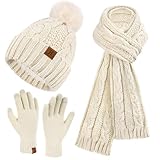 Cadeaux de Noël pour femme : cet ensemble 3 pièces bonnet, écharpe et gants pour femme est très approprié pour être assorti avec des tricots, cardigan, pull, manteau, parka, veste, doudoune, jeans, robe et autres vêtements d'hiver pour répondre à vos différents besoins d'assortiment. Cadeaux uniques pour maman, elle, épouse, grand-mère, sœur et amie pour un anniversaire, un anniversaire de mariage, Thanksgiving, Halloween, Noël et le Nouvel An.