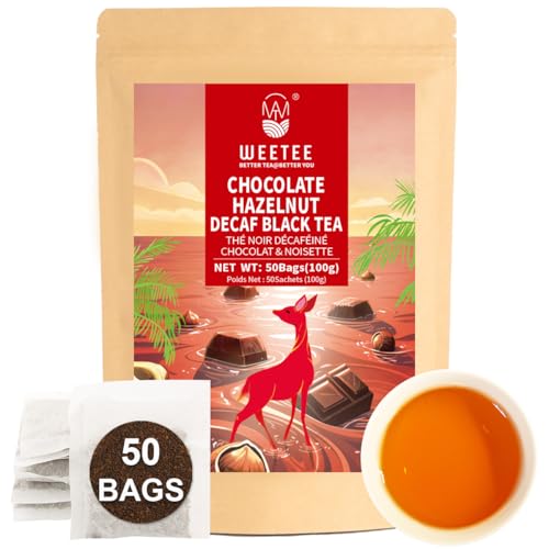 WT WEETEE Chocolate Hazelnut Decaf Black Tea Bags 50 Count, No Sugar, Nut-Free, Flavored CO₂ Decaffeinated Black Tea, Rich & Smooth Gourmet Dessert Tea