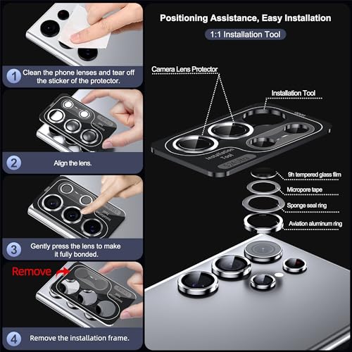 Image of WSKEN for Samsung Galaxy Ultra Camera Lens Protector, Ultra Thin Scratch Resistant 9H Tempered Glass with Aluminum Metal Circle Camera Screen Protector Cover Accessories