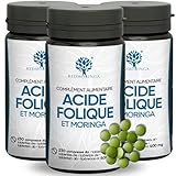 Complément d'Acide Folique | 690 Comprimés de Folates de 400 µg Végans avec Moringa Bio | Complément de Grossesse Vitamine B9 | Acide...