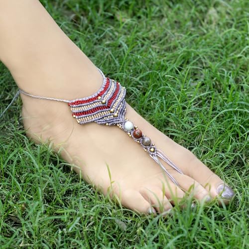Triple Gemstone Macramé Anklet – Natural White Onyx, Red Jasper, Grey Jasper Jewelry, Adjustable Cord, Bohemian Foot Bracelet for Women, Ethically Sourced Stones4