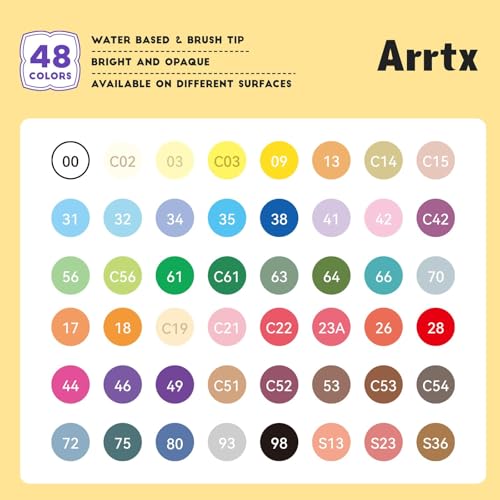 Image of Arrtx Acrylic Paint Pen - 48E Colors Acrylic Marker For Stone Painting,Brush Tip,Paint Markers,Art Supplies,Fabric Paint,Fabric Markers,Waterproof Art Markers For Stone,Glass,Eggs,Wood,Multicolor