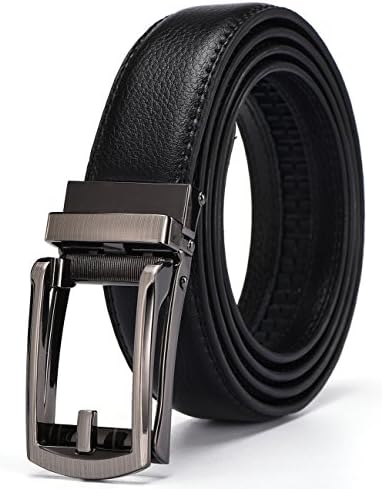 Xholding Men's Genuine Leather Ratchet Dress Belt with Automatic Buckle 1 1/8",Waist:up to 43",Black