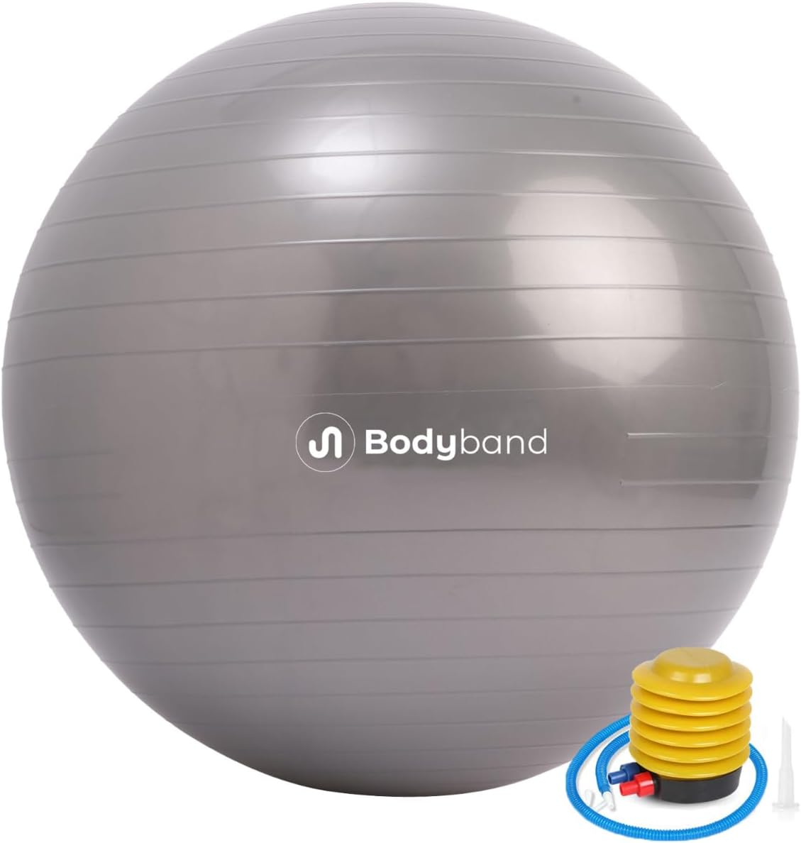 Bodyband Gym Ball for Exercise with Foot Pump for Workout Yoga for Women and Men Swiss Ball for Balance Stability Training, Fitness 55Cm-Grey