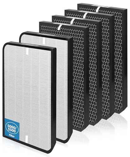 6 Pack AD5000/AD5500 Replacement Filter Compatible with Air doctor 5000/5500 Air Purifiers, with 2 main filters and 4 Activated Carbn filters, Model ADF5005, ADF5006, ADF5001