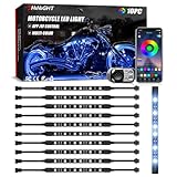 SHINIGHT 10 Pcs Motorcycle LED Light Kits, App Control Multicolor Waterproof Motorcycle LED Strip Lights with RF Remote, Music Sync & Multiple Scene Modes RGB LED Lights for Motorcycles, black