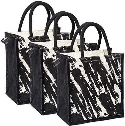 Image of H&B Jute bag for lunch - Tiffin bag for office, lunch bag, bag for men, bag for women, travel bag, tote bag, reusable shopping bag - ZIP, BOTTLE HOLDER - Brush Stroke