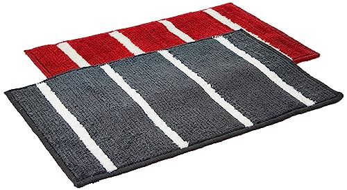 Amazon Brand – Solimo Super Soft Microfiber Anti-Skid Bath Mat (Pack of 2, Red & Grey)