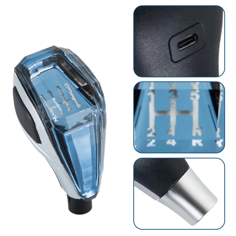 Riloer Perilla de palanca de cambios de cristal activado por tacto con luz LED ultra iluminada para coche de 5 velocidades