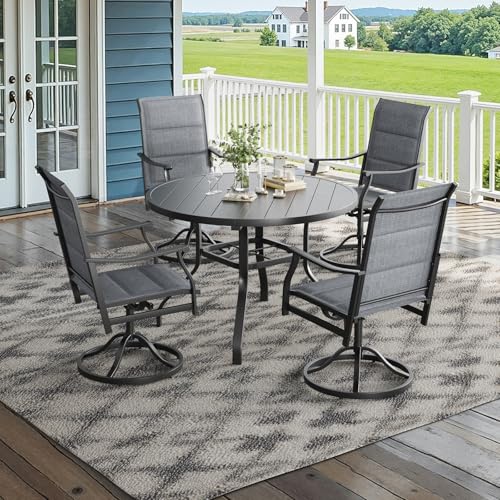 Image of Soohow Patio Dining Set for 4, 5-Piece Round Table Outdoor Dining Set, 4 x Swivel Patio Chairs and 1 x 41 Round Outdoor Dining Table, for Poolside, Backyard and Proch
