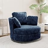 Chifee & Vingol 40.35' Oversized Swivel Accent Chair, Upholstered Round Barrel Chair with Pillows Swivel Chairs for Living Room Bedroom,Chenille,Navy
