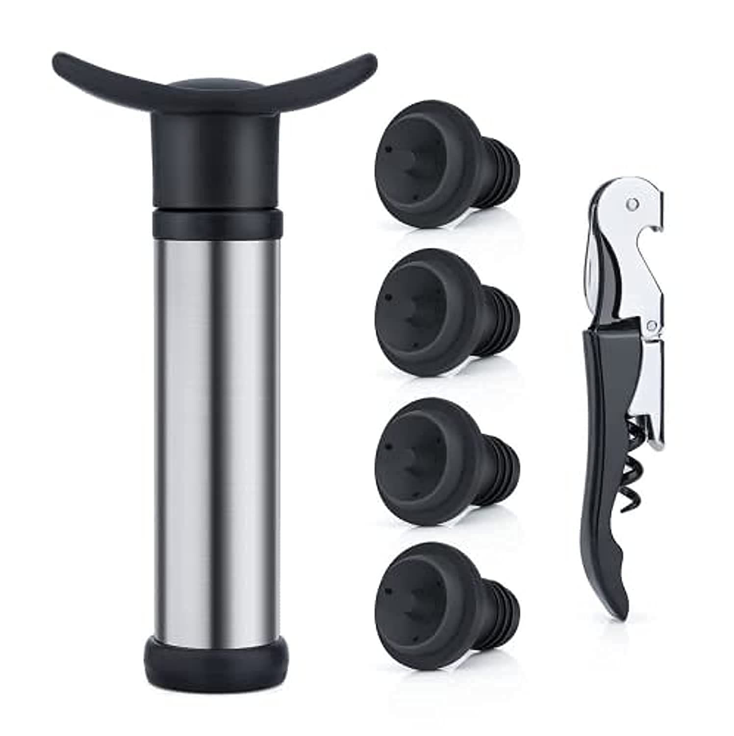 SKEIDO Wine Saver Pump Preserver with 4 Vacuum Bottle Stoppers 1 Wine opener