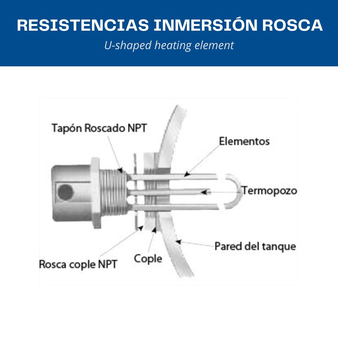 Resistenza a immersione 3 kW, 230/380 V, 1 1/4 pollici | Serbatoi industriali | Trattamento termico del gas sottoposto a convezione statica o forzata | Per riscaldare qualsiasi liquido