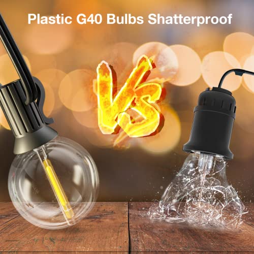String Lights Outdoor Garden, 36.5M/ 120FT Garden Lights Mains Powered, G40 Festoon Lights with 60+2 LED Replaceable Plastic Bulbs, Hanging Sockets, E12 2700K Warm Lights for Indoor, Wedding, Parties - Image 5