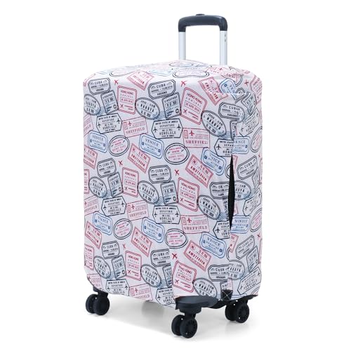 Travelsky Elastic Polyester Dust Protector Luggage Covers for Suitcase (Passport Stamp Design, 65 cm 24 inch Medium Size)