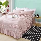 MOOWOO Ruffle Duvet Cover Set, Soft and Breathable Washed Microfiber 3pcs Bedding Set, Shabby Chic...