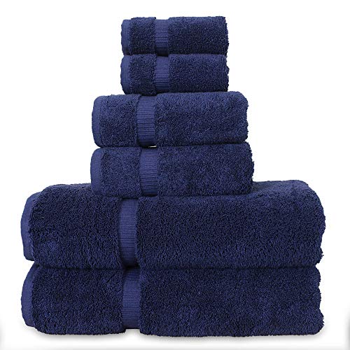 Image of Luxury Hotel & Spa Quality Highly Absorbent 100% Cotton Bathroom Towels (Set of 6, Navy Blue)