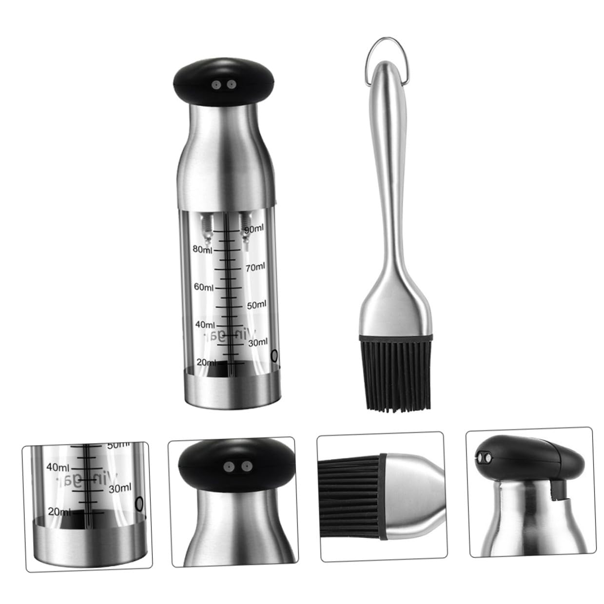 Aceitera Pulverizadora de Acero Inoxidable con Botella y Brocha para Cocina Dispensador de Aceite y Vinagre para Barbacoas Restaurantes y Uso Doméstico