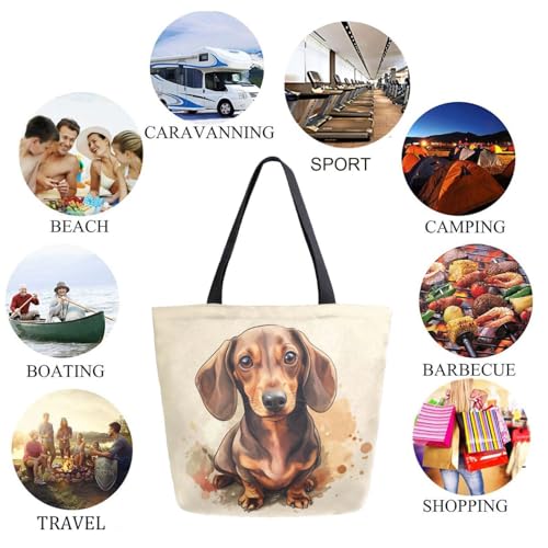 Sweet Dachshund Dog Extra Large Canvas Gym Shoulder Tote,Durable Reusable Daily Top Handle Bag for Mens Womens Yoga Weekender Picnic Beach Travel Market Shopping2