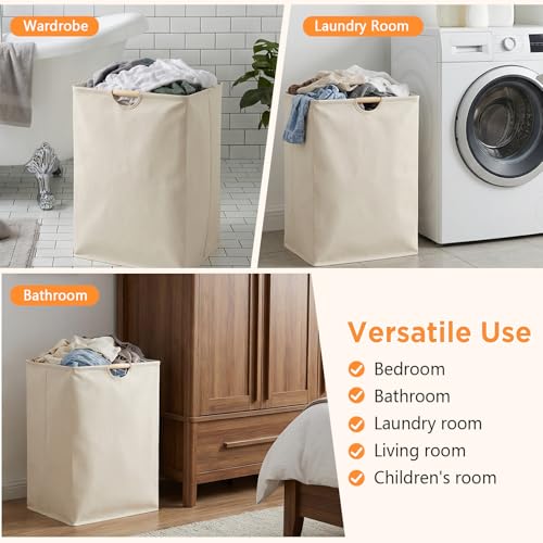 AiQInu Juego de 2 Cesta Ropa Sucia 60l, Cesto Ropa Sucia Estrecho, Laundry Basket con Mango de Madera, Cesto Colada para Dormitorio, Salas Estar, Habitaciones Niños, Baños, Viajes, 56 * 40 * 27cm - imagen 5