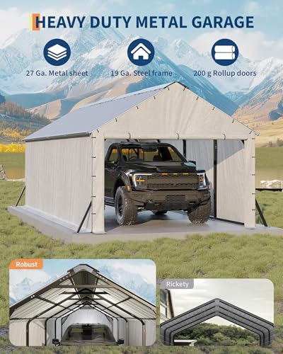 Image of GarveeLife 11'x20'x9' Vertical Roof Metal Carport, Enclosed Car Ports with Heavy Duty Steel Frame, for All-Weather, for Full-Size Pickup Trucks, Boats, and Tractors
