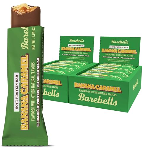 Image of Barebells Soft Protein Bars Banana Caramel - 24 Bars (2 Packs of 12) - Protein Snacks with 16g of High Protein - Fluffy Chocolate Treat with 2g of Total Sugars - Soft Protein Snack & Breakfast Bars
