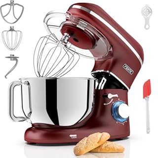 Fentic Impastatrice Planetaria - 2000W - Ciotola in Acciaio Inossidabile (6,2 L) con Frusta, Gancio Impastare e Mescolatore - Inclusa e accessori extra - Rosso