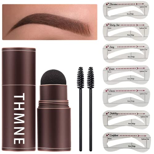 THMNE Brow Stamp Stencil Kit, Brow Stamp Waterproof Eyebrow Definer One Step Brow Stamp With Reusable Eyebrow Stencils, Hairline Shadow Stick… (1P, Light Brown01)