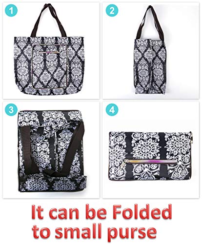 Women Beach Tote Utility Bag With Zipper, Black Mandala Boho Foldable Cute Large Swim Pool Waterproof Bag For Travel, Gym, Yoga, Mom In Law Female Friend Sister Wife Girlfriend Good Gift #TOP2