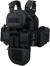 YAKEDA Colete tático de treinamento com sistema PALS – Tiras ajustáveis com vários bolsos, fivela de liberação rápida para caça