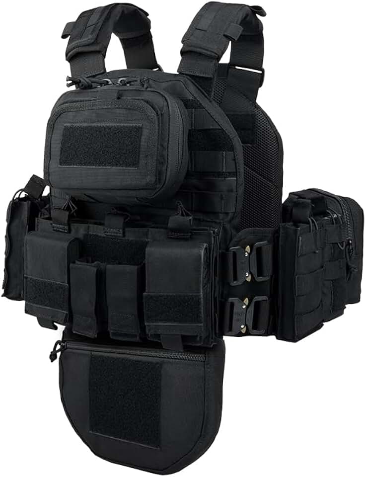 YAKEDA Colete tático de treinamento com sistema PALS – Tiras ajustáveis com vários bolsos, fivela de liberação rápida para caça
