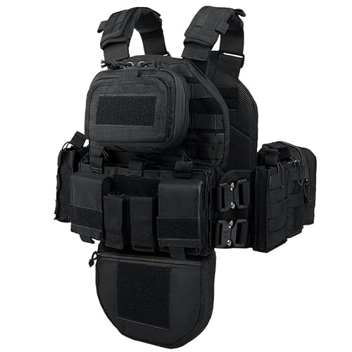 YAKEDA Tactical Training Vest with PALS System - Multi-Pocket Adjustable Straps Quick-Release Buckle for Hunting (US, Alpha, One Size, Regular, Regular, BK)