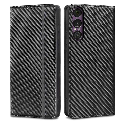 【iffeenny】xperia 1 vii ケース 手帳型 SO-51F ケース 炭素繊維調 シンプル 防水 耐摩擦 エクスペリア1 第7世代 携帯カバー 軽量 薄型 耐衝撃保護 カード収納 スタンド機能 マグネット内蔵 操作が簡単 便利 6.5インチ