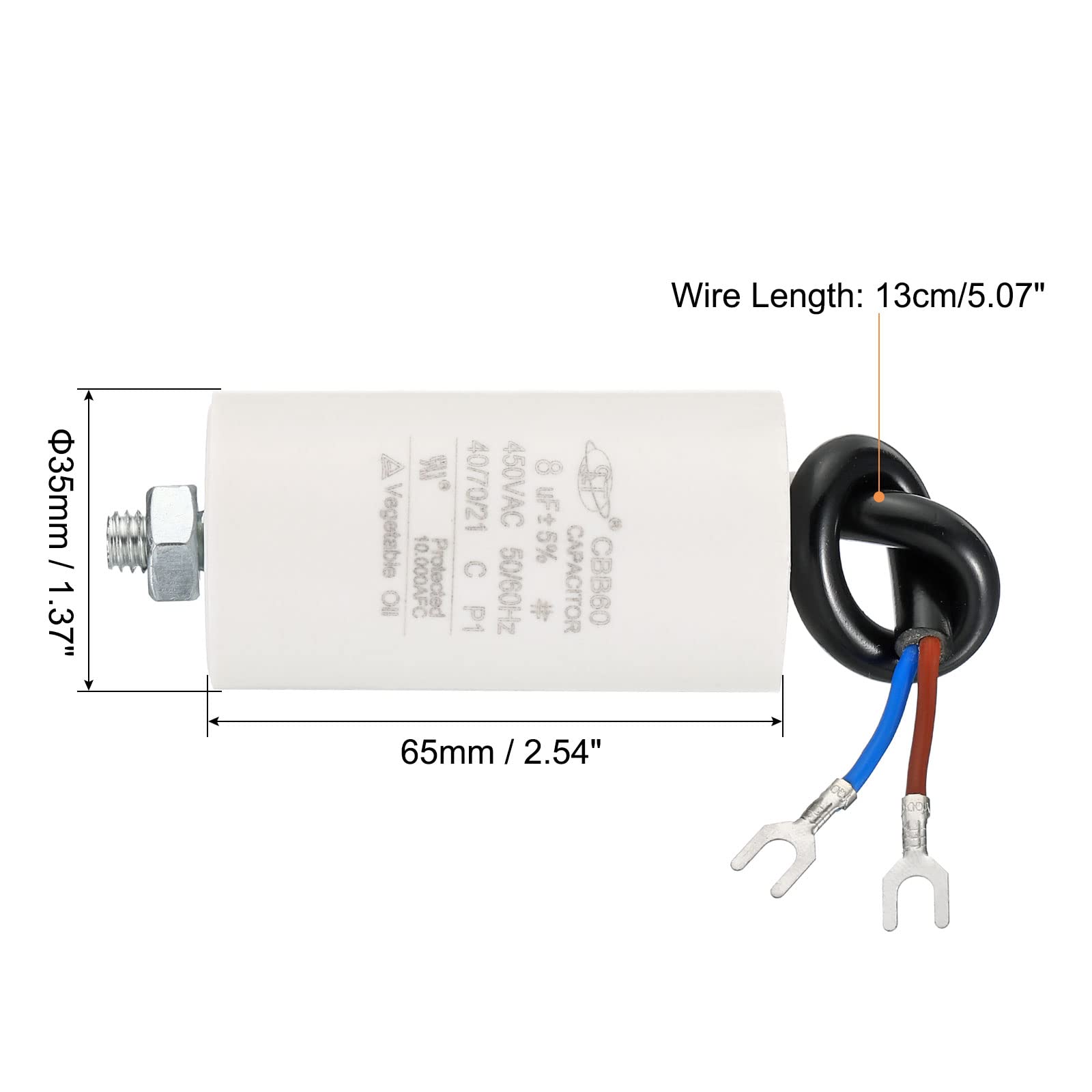 CBB60 Betriebskondensator 16 µF – 450 V AC, 50/60 Hz, Doppelanschluss, 75x37 Mm, Für Pumpen, Motoren, Kompressoren Anlaufkondensator Kompressor