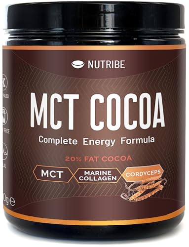 NUTRIBE Cacao Cheto Energia | con MCT, Collagene e Cordyceps | Per sazietà, dieta chetogenica, digiuno intermittente