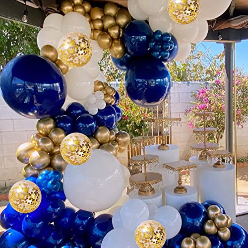 Image of Zesliwy Navy Blue Gold Balloons Garland Kit, White Confetti, Party Decor