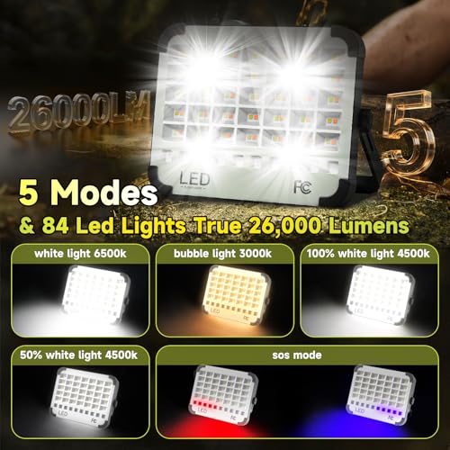 Image of 300W LED Solar Work Light Rechargeable, Sinear 26000LM Magnetic Portable Light, 26000mAh with 5 Modes, IP66 Waterproof for Outdoor Camping, Car Repair, Building, Workshop, Garage, Emergency